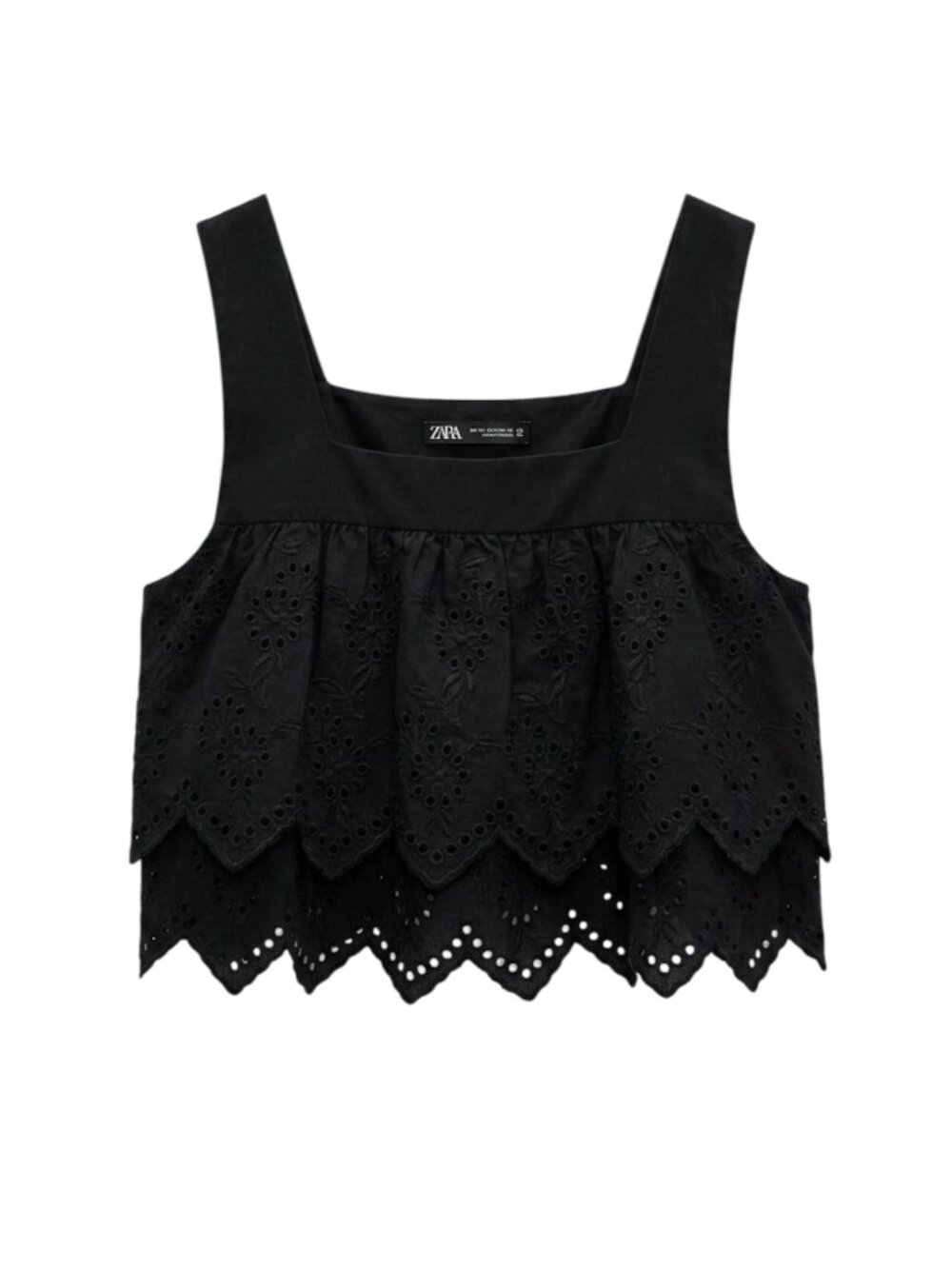 ZARA Black Eyelet Crochet Sleeveless Cropped Tank Top - Size Medium